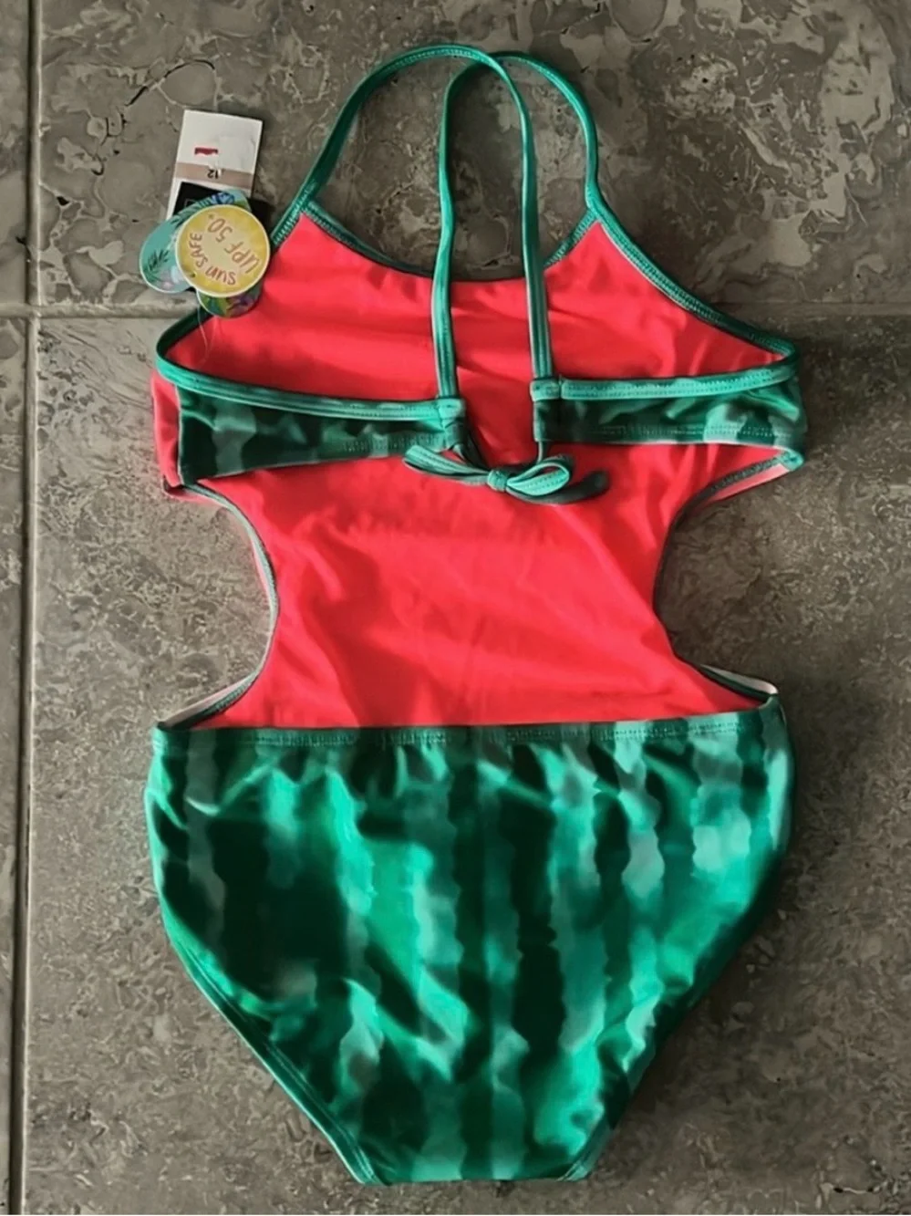 Breaking Waves Girl’s Green One-Piece Watermelon Swimsuit, NWT, Size 12